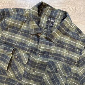 Todd Snyder x Albini Linen Flannel Shirt Mens L Green/Grey Plaid Tab Collar